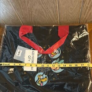 Black Tote Bag with Cartoon Characters and Red Handles.  Disney canvas tote